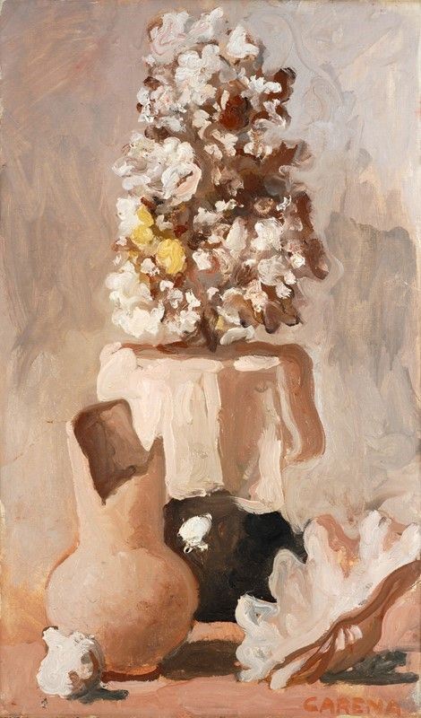 Felice Carena - Natura morta con conchiglia e vaso di fiori