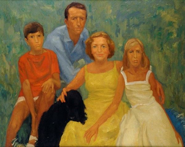 Emanuele Cavalli : Famiglia  (1960)  - Olio su tavola - Asta AUTORI DEL XIX E XX SEC - III - Galleria Pananti Casa d'Aste
