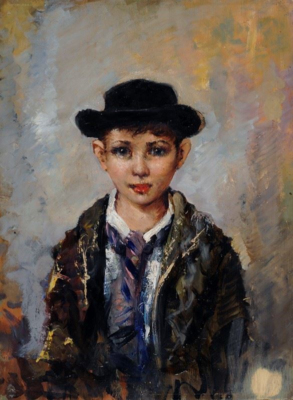 Attilio Toro - Portrait of a little boy in a hat