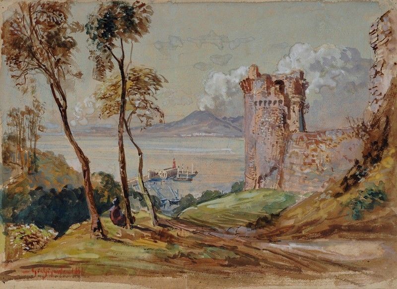 Giacinto Gigante - Paesaggio con Scorcio del Vesuvio in Eruzione