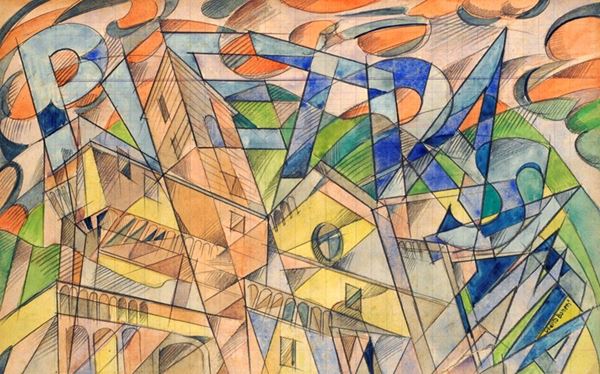 Uberto Bonetti : Pietrasanta  (1930s)  - Pencil and watercolor on paper - Auction Modern and Contemporary art - III - Galleria Pananti Casa d'Aste