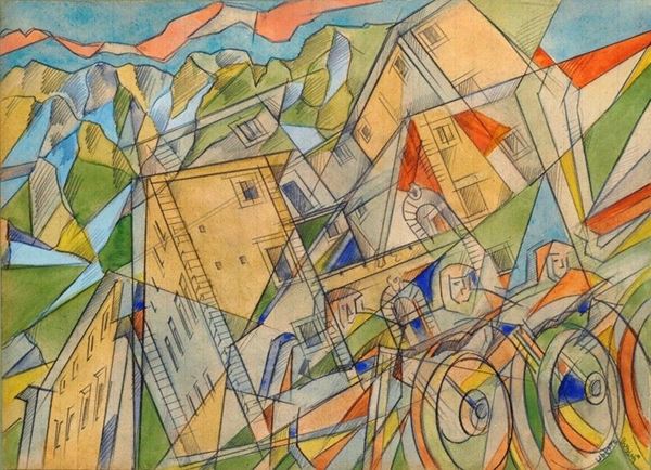 Uberto Bonetti : Seravezza  (1930s)  - Pencil and watercolor on paper - Auction Modern and Contemporary art - III - Galleria Pananti Casa d'Aste