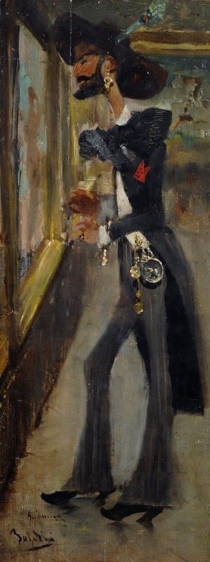 Attr. a Giovanni Boldini : Caricature  - Oil on the table - Auction ANTIQUES, AUTHORS OF XIX AND XX CENTURY - I - Galleria Pananti Casa d'Aste