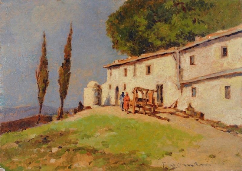 Carlo Domenici - Casale con Cipressi
