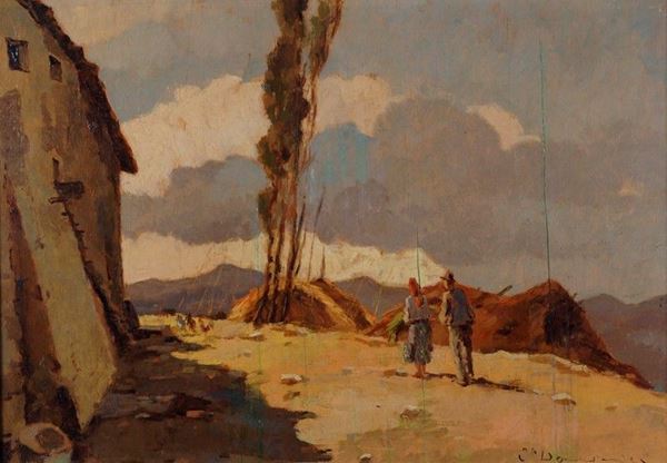 Carlo Domenici - Strada con contadini