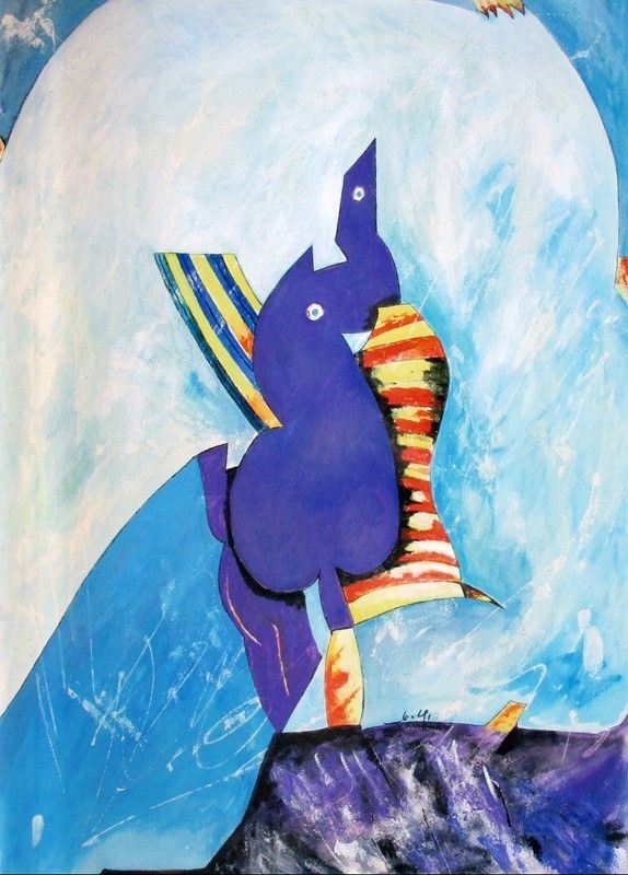 Gianni Dova : Acquario  (1990)  - Tempera su cartone - Asta AUTORI DEL XIX E XX SEC, ARTE MODERNA E CONTEMPORANEA - Galleria Pananti Casa d'Aste