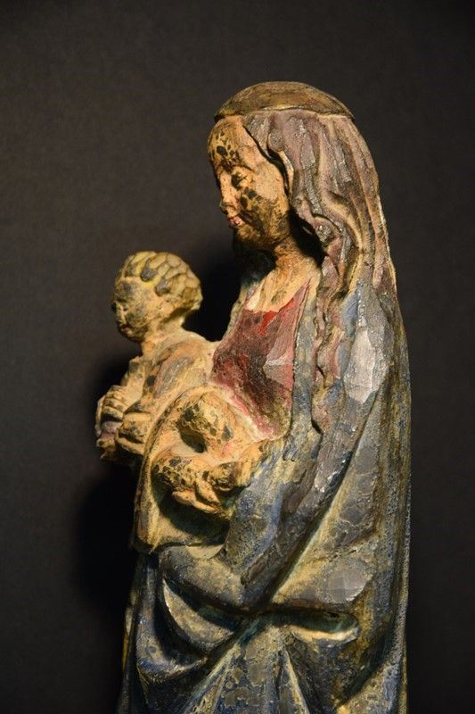 Madonna Con Bambino - Scultura In Legno Policroma - Asta ANTIQUARIATO ...