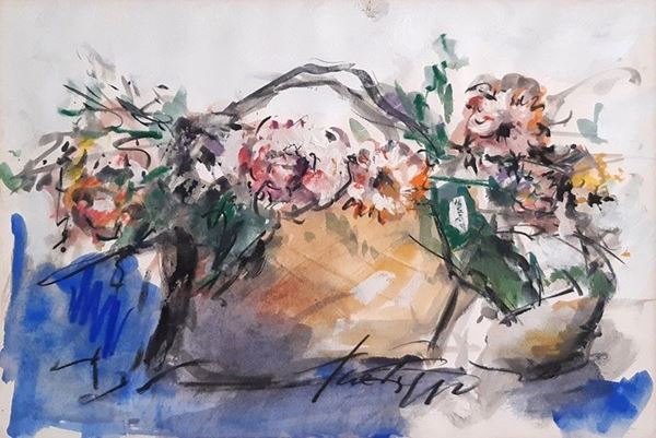 Sergio Scatizzi : Natura morta   - Tecnica mista su carta - Asta AUTORI DEL XIX E XX SEC, ARTE MODERNA E CONTEMPORANEA - Galleria Pananti Casa d'Aste