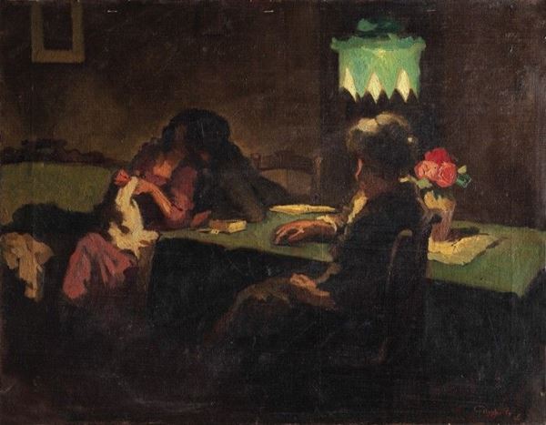 Cafiero Filippelli : Interno  (1926 ca.)  - Olio su tela - Asta AUTORI DEL XIX E XX SEC, ARTE MODERNA E CONTEMPORANEA - Galleria Pananti Casa d'Aste