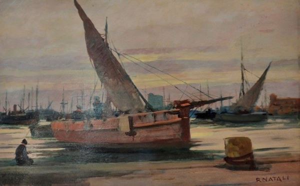 Renato Natali : Barcone  (1950 ca.)  - Olio su tavola - Asta AUTORI DEL XIX E XX SEC, ARTE MODERNA E CONTEMPORANEA - Galleria Pananti Casa d'Aste