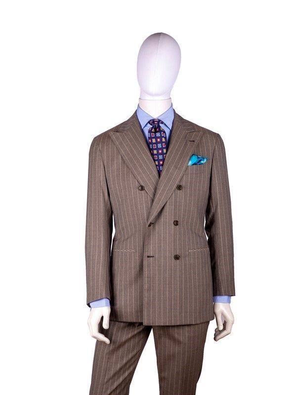 Antonio Liverano - Abito Rigato Color Sabbia Tg 50