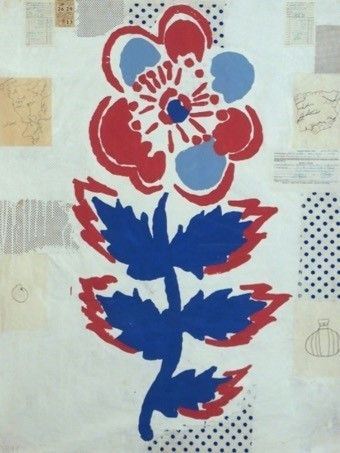 Donald Baechler : Light Blue Flower # 4  (1993)  - Tecnica mista e collage su cartoncino - Asta AUTORI DEL XIX E XX SEC, ARTE MODERNA E CONTEMPORANEA - Galleria Pananti Casa d'Aste