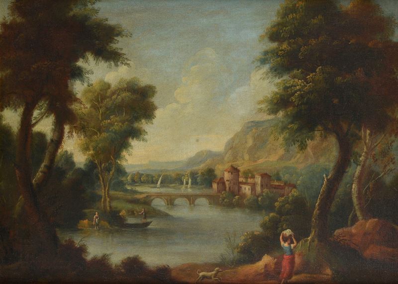Scuola Veneta, XVIII Sec., Ambito di Giuseppe Zais - Paesaggio Fluviale
