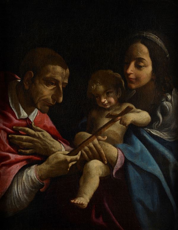 Attr. a Lorenzo Garbieri - Madonna and Child with San Carlo Borromeo