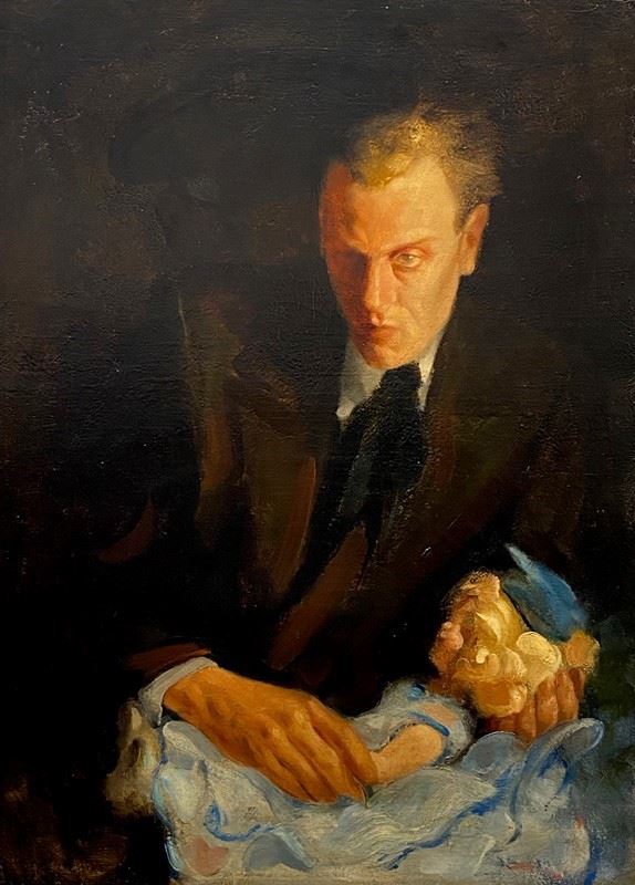 Anonimo, XX sec. - Portrait of man with doll