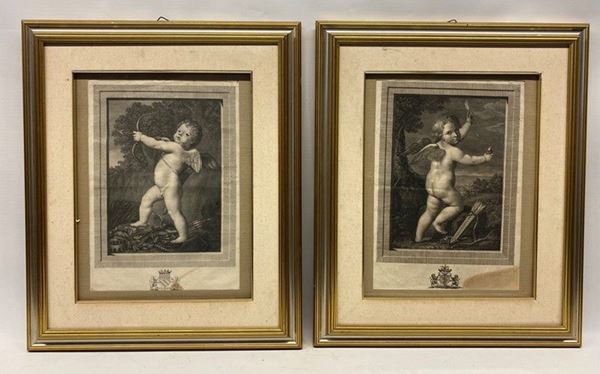 Anonimo, XIX sec. - Putti e stemmi araldici