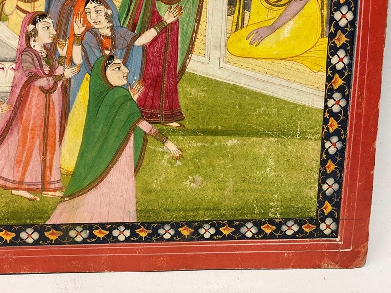 Krishna Seduto Fuori dal Tempio di Shiva Incontra un Gruppo di Donne