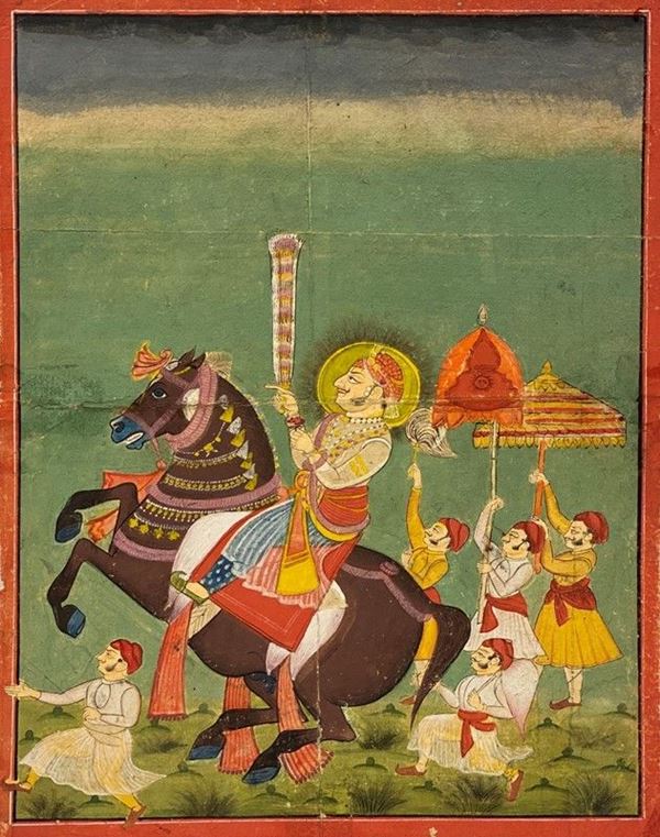 Maharaja a cavallo con cinque attendenti