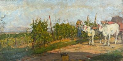 Vigneti con Buoi e Contadina