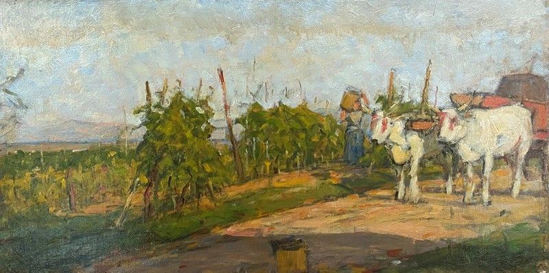 Luigi Gioli - Vigneti con Buoi e Contadina
