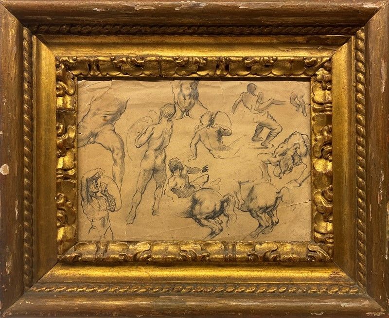 Anonimo, XIX Sec. - Schizzi di Nudi e Cavalli