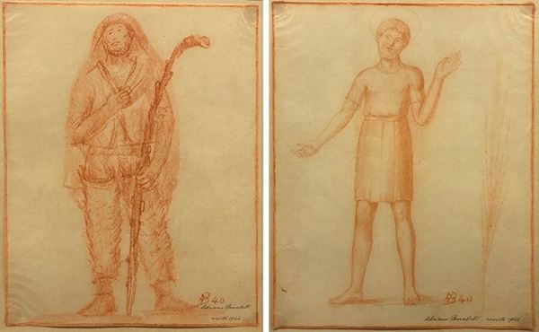 Adriano Benedetti - Coppia di disegni (Santo e pastore)