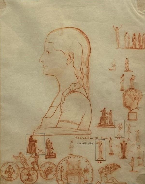 Adriano Benedetti - Girl and studies of medals and figures