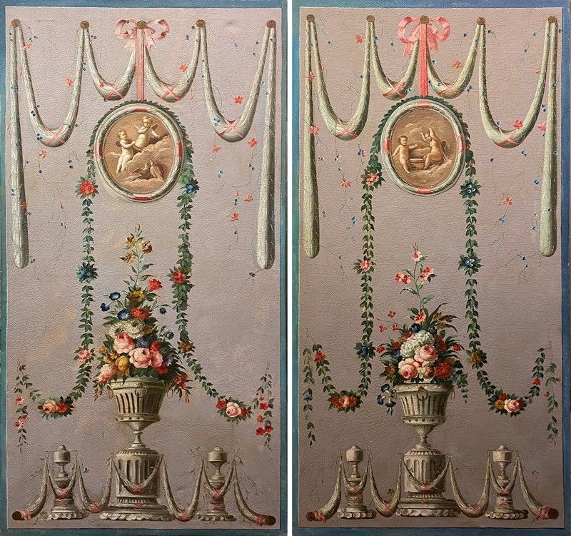 Scuola Napoletana, XX Sec. - Coppia di Pannelli Decorativi