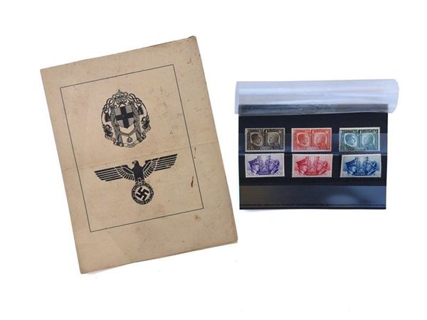 Lotto composto da sei francobolli Hitler/Mussolini