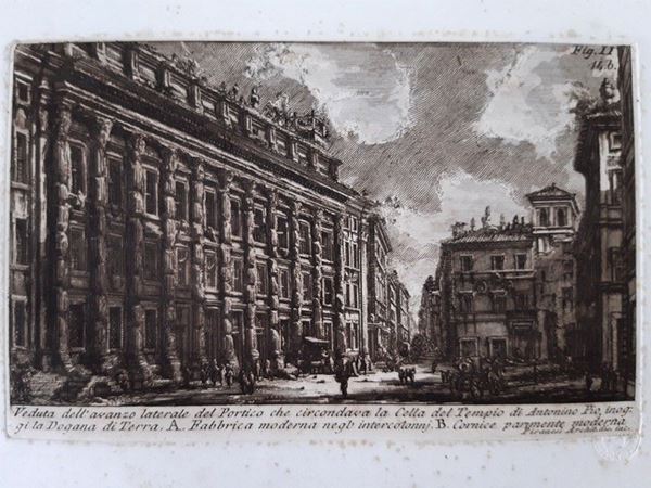 Giovanni Battista Piranesi - Veduta dell' avanzo laterale del portico che circonda la cella del Tempio di Antonino Pio