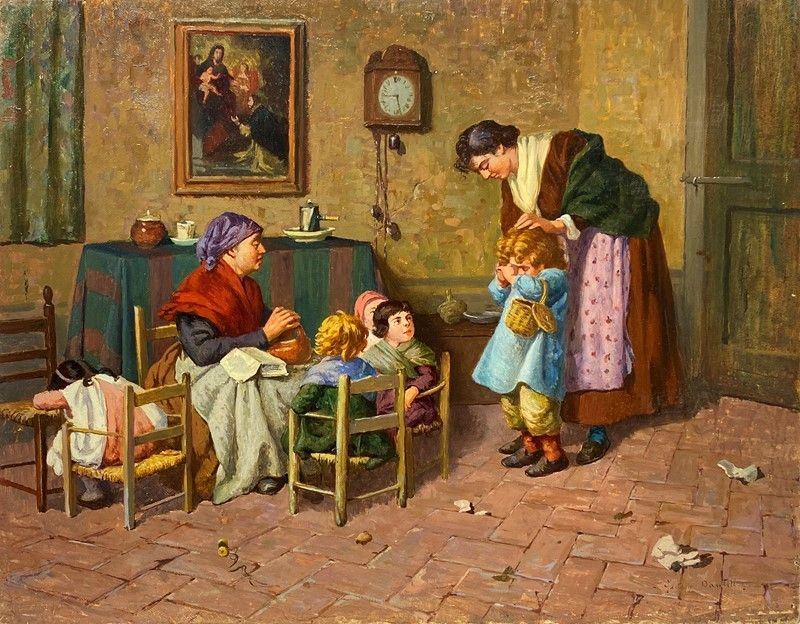 Anonimo, XIX Sec. - Interno con Scena Familiare
