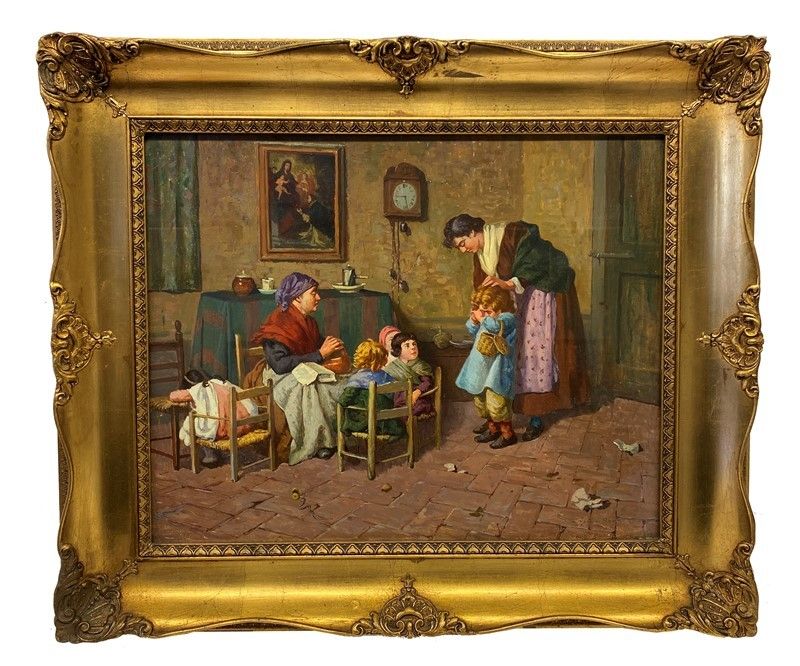 Anonimo, XIX Sec. - Interno con Scena Familiare