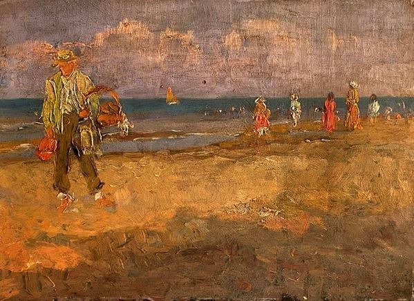 Eduardo Gordigiani - Figure sulla spiaggia (fronte); Paesaggio (retro)