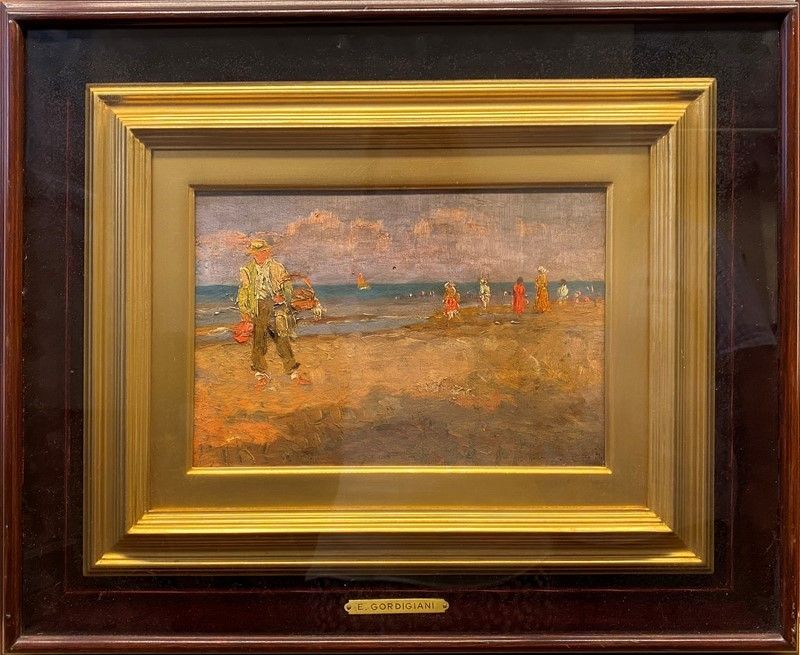 Eduardo Gordigiani - Figure sulla Spiaggia (fronte); Paesaggio (retro)