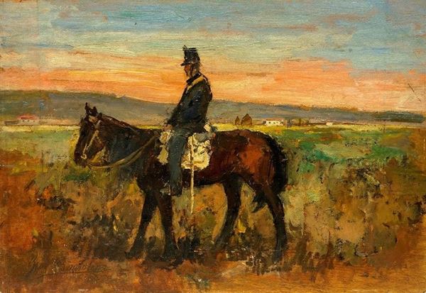 Giovanni Bartolena - Paesaggio con artigliere a cavallo