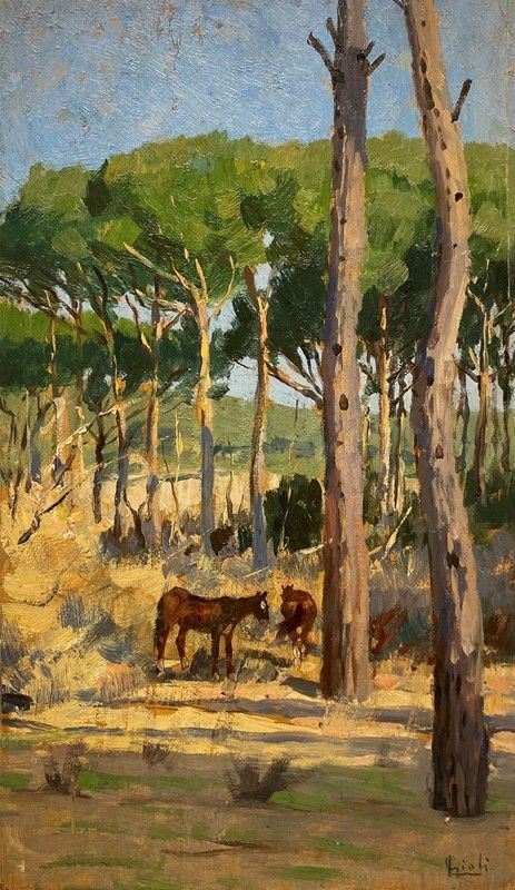 Luigi Gioli - Cavalli nella pineta