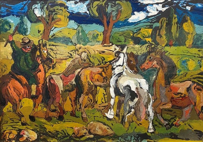 Giuseppe Serafini - Cavalli e Buttero