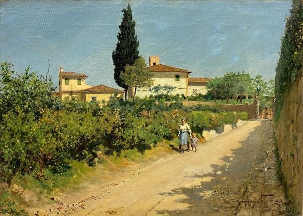 Angiolo Tommasi - Paesaggio con figure