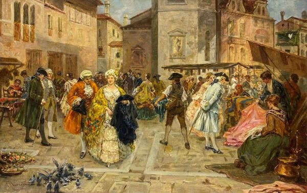 Attr. a Federico Andreotti - Scena di mercato veneziano del 1700