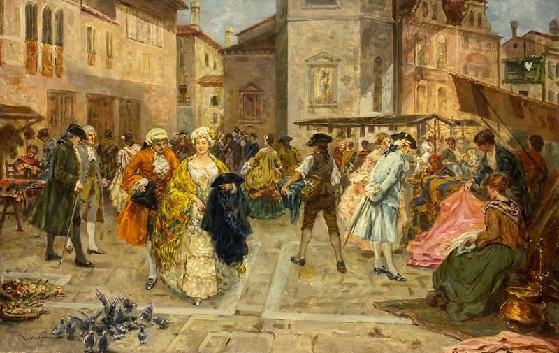 Attr. a Federico Andreotti - Scena di Mercato Veneziano del 1700