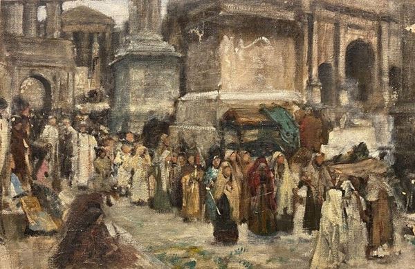 Adolf Hir&#233;my Hirschl - Bozzetto preparatorio per "La peste a Roma"