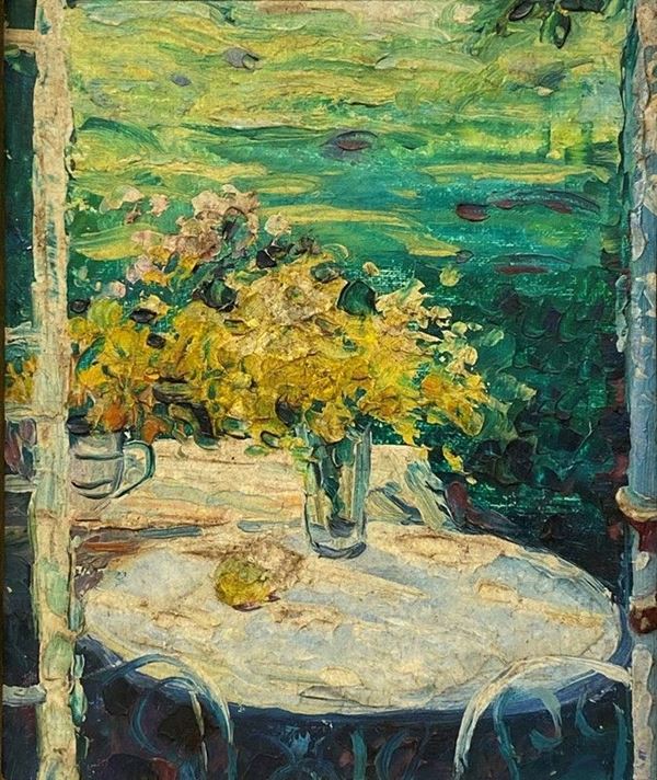 Anonimo, XX sec. - Table with vase of flowers