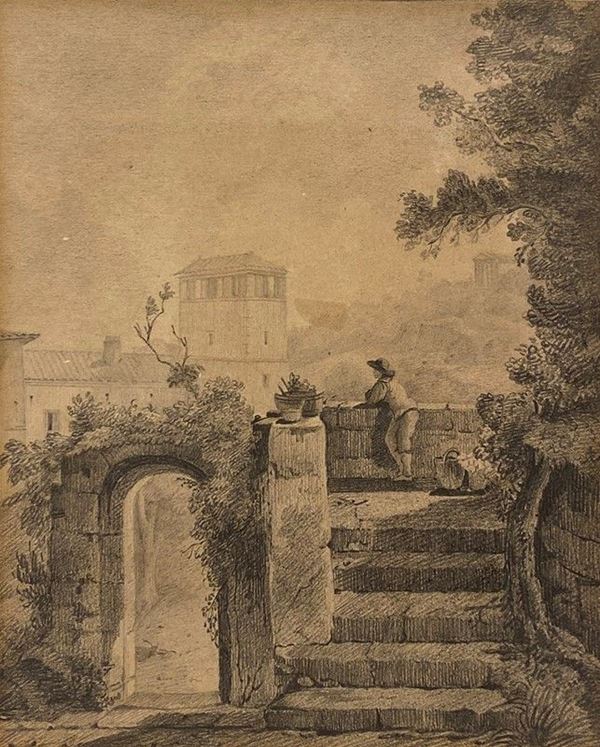 Nicolas Louis Cabat - Paesaggio con ruderi e figura
