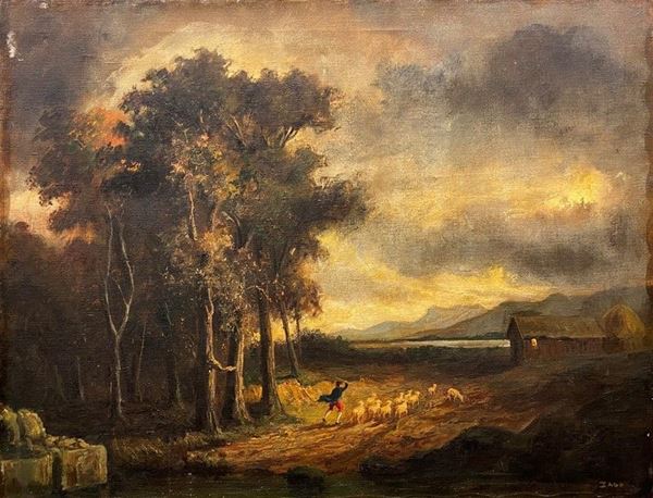 Zago - Paesaggio con pastore e gregge