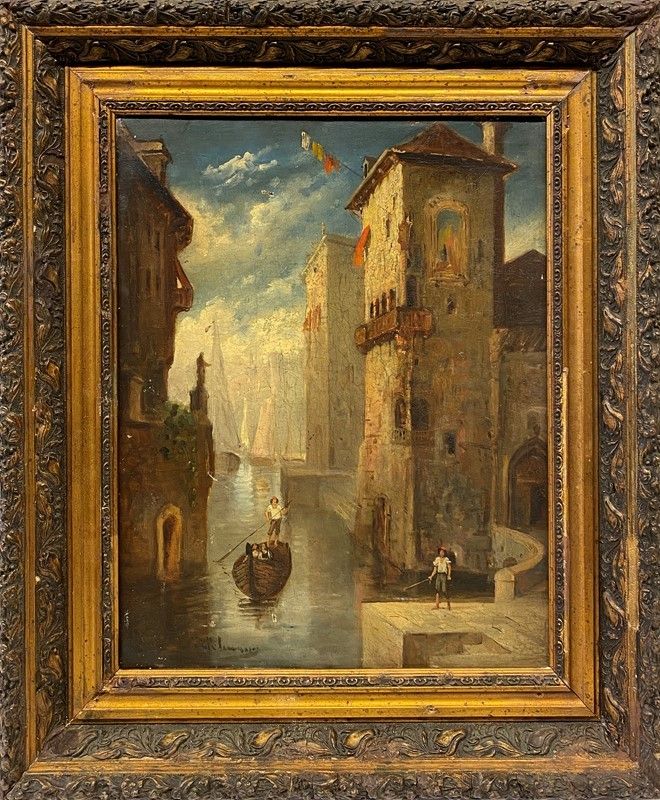 Anonimo, XIX Sec. - Canale con Figure