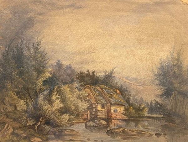 Anonimo, XIX sec. - Landscape with mill