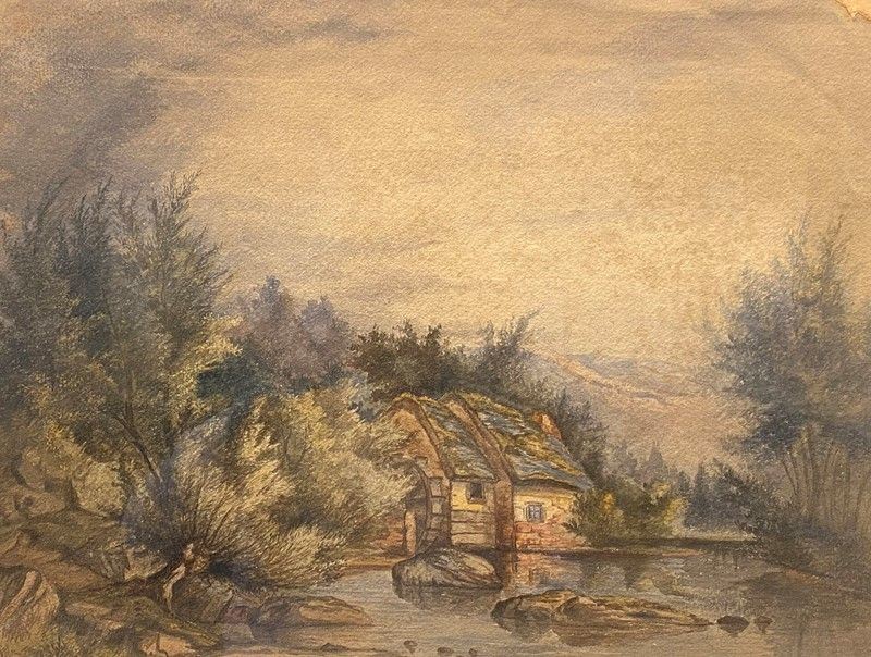 Anonimo, XIX Sec. - Paesaggio con Mulino