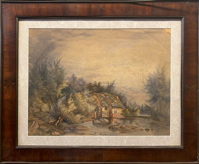 Anonimo, XIX Sec. - Paesaggio con Mulino