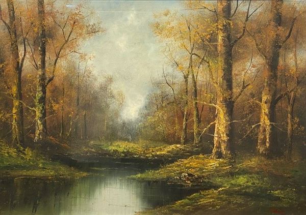 Anonimo, XX sec. - Bosco con ruscello