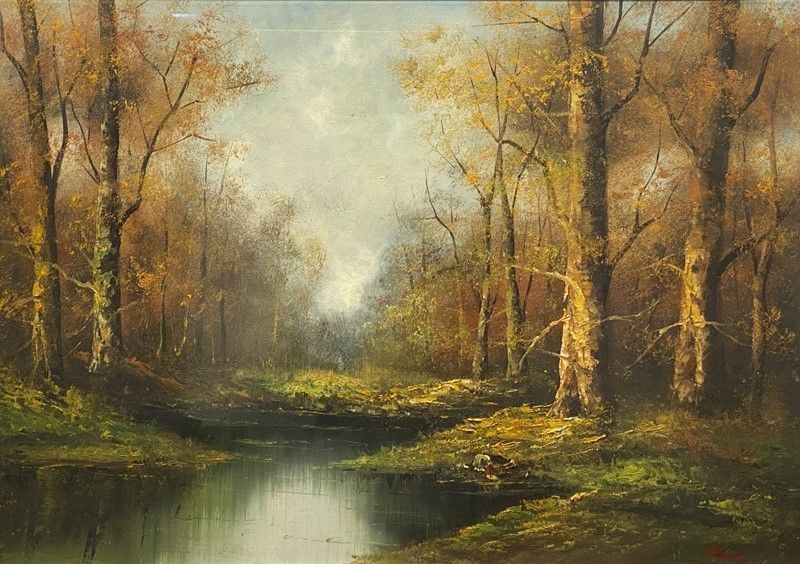 Anonimo, XX Sec. - Bosco con Ruscello